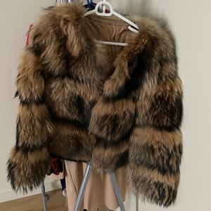 Womens large real fox fur bomber coat.